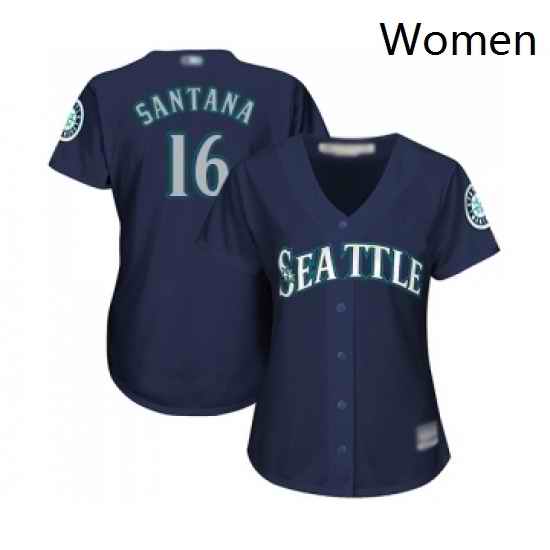 Womens Seattle Mariners 16 Domingo Santana Replica Navy Blue Alternate 2 Cool Base Baseball Jersey